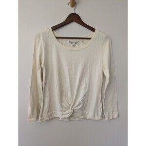 Toad & Co Organic Cotton Blend Tencel Long Sleeve T Shirt Front Twist Cream XS